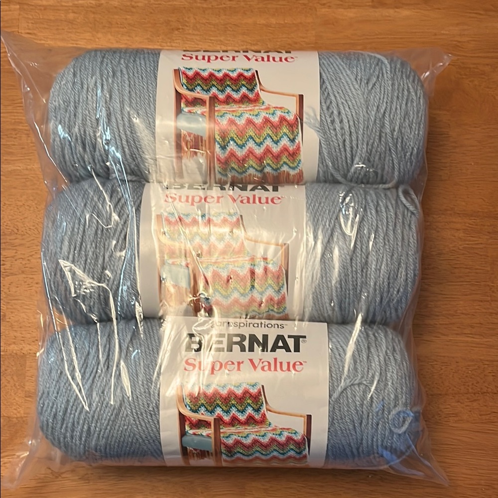 Lot of 3 Bernat Super Value Yarn - Cornflower blue